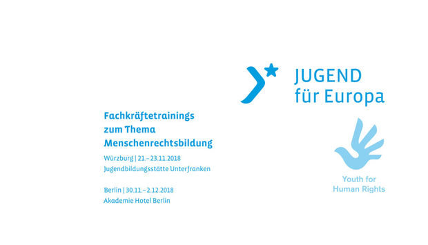 Das blaue Loge von Jugend EUROPA auf weißem Hintergrund neben den Veranstaltungsdaten.